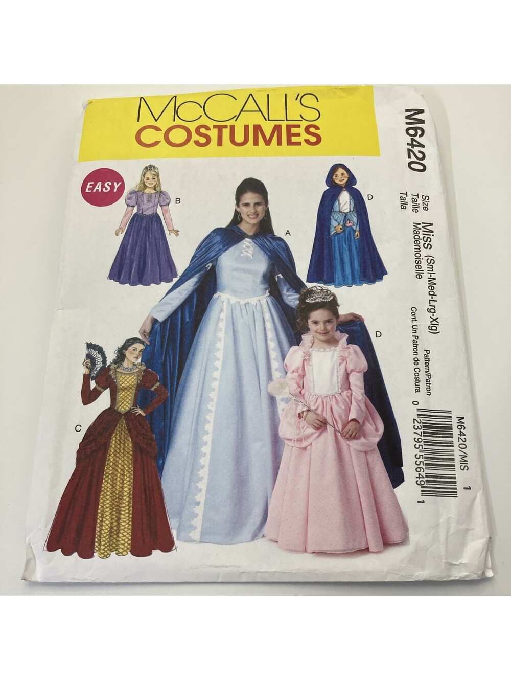 McCall's 6420 Easy Princess & Red Riding Hood Costume Pattern Misses' S-XL 8-22